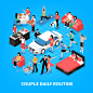 Daily Life Couple Isometric Illustration - People Characters