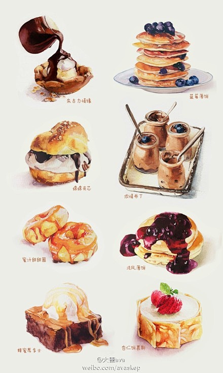 #插画##水彩过程##美食#大爱甜点，画...