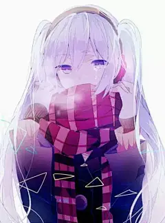 二次元少女/清新/可爱/动漫人物/紫色/围巾/双马尾/