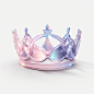 Princess crown, on a white background, three-dimensional, silhouette, smooth glass thickness, transparent, pink and white and blue holographic, smooth colorful background, film lights, rendering, 4K seed 1849099707