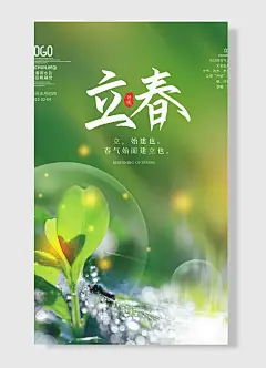 雨水到早起晚睡觉立春农历正月初四传统立春节日海报简约风绿色