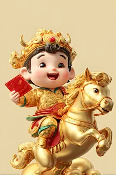 骑马财神爷马年模型元素
