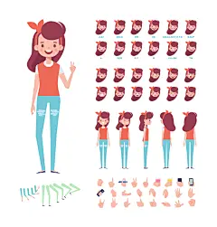 俏皮女孩扁平风人物插画元素