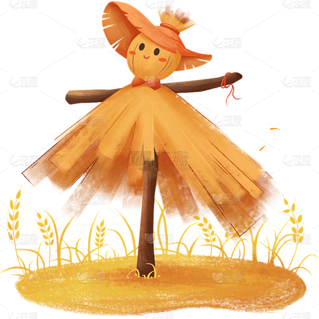 秋天通用描边稻草人元素素材