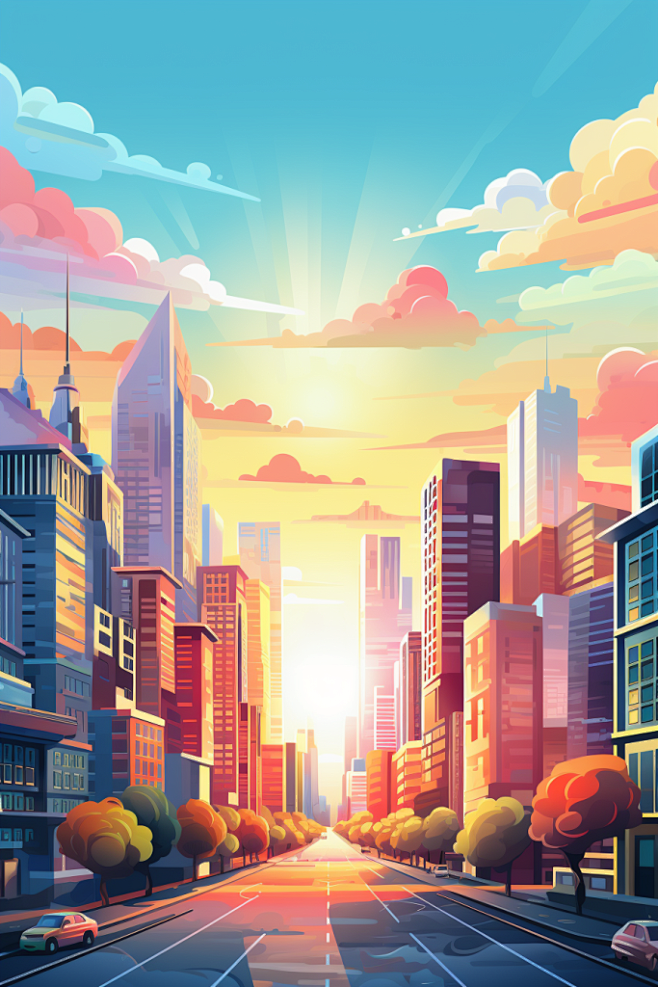 现代城市剪影扁平建筑插画图片