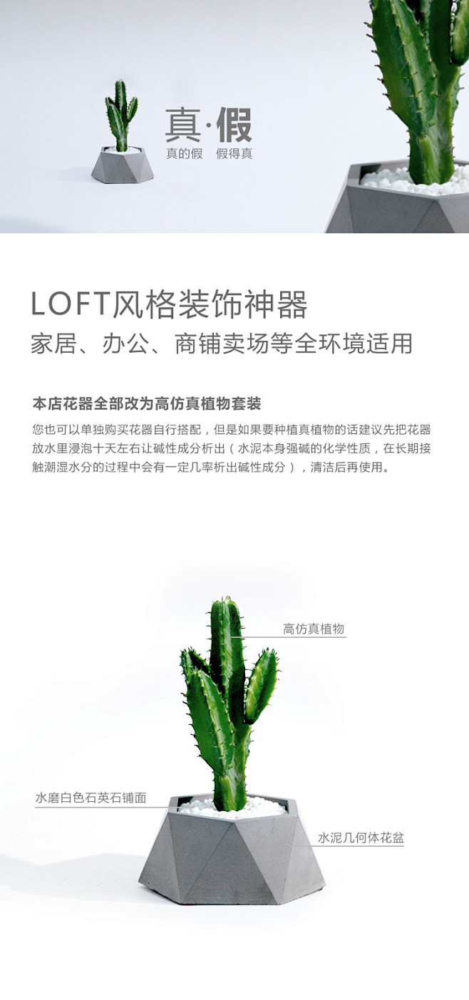 器栖水泥花盆仿真植物多肉仙人掌LOFT风...