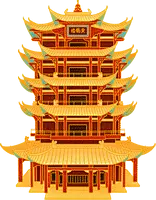 精致国潮可爱娃组建人物插画黄鹤楼