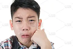 亚洲可爱的男孩伤心和哭泣