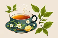 手绘文艺嫩绿浓酽茶香茶叶插画