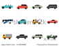 Cars icon series in flat colors style.