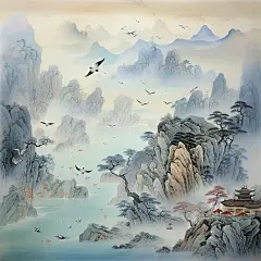 山水古诗词国画宋代风格海报