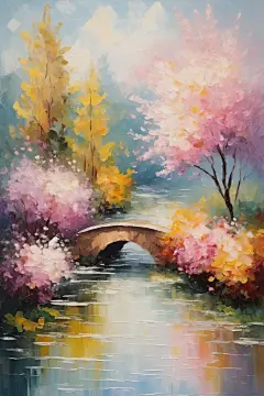 公园风风景油画图片插画
