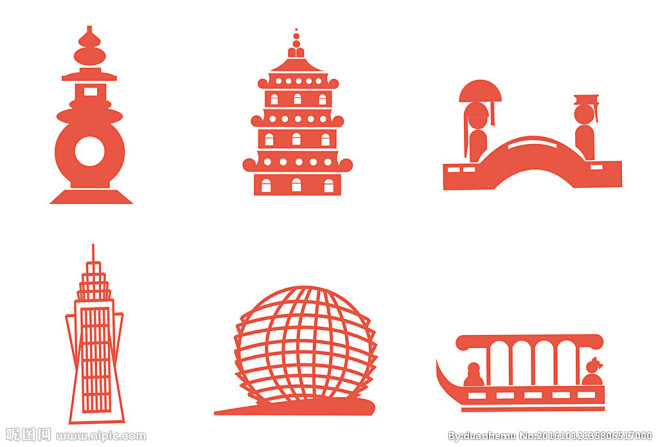 杭州地标建筑矢量图