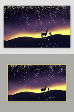 唯美夜色梦想女孩插画海报