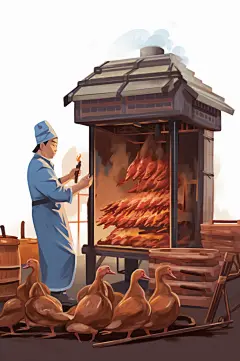 AI数字艺术美味北京烤鸭美食制作插画-众图网