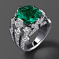 Cartier Hexagonal Emerald Ring in platinum, an hexagonal emerald from the old Columbian mines weighing 7.75 carats and diamonds. At the 25th Biennale des Antiquaires in Paris,2010.