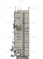 贫民窟未来主义建筑孤立在白色背景3d插图