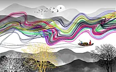 中式山水水墨建筑简约大气背景