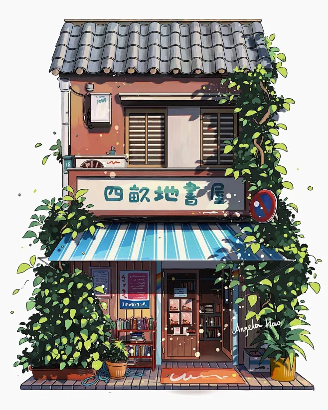 街边小店！12 款水彩街景建筑插画-花瓣网