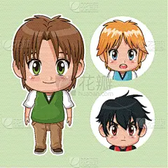 绿色,可爱的,彩色图片,日本漫画风格,青少年,儿童,头发,人,男孩,布置