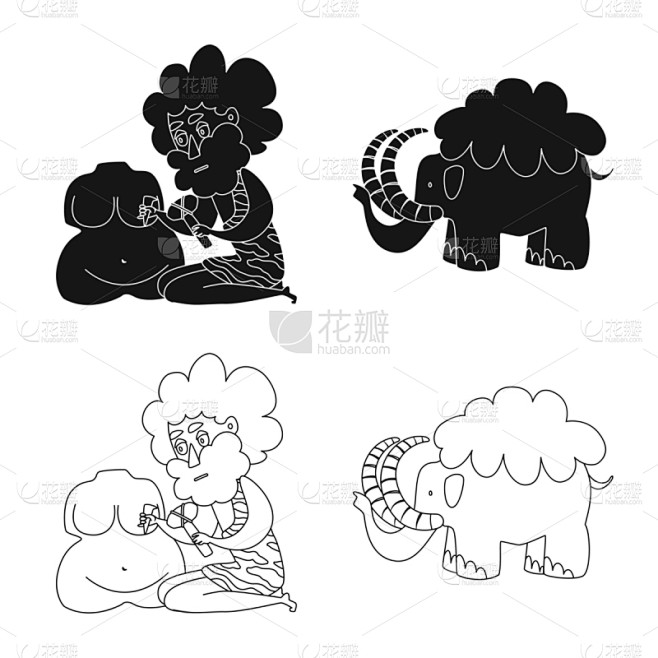 史前时代,动物,长牙,男穴居人,石头,雕...