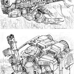 164手绘线稿素材 欧美游戏科幻机甲战士创意机械绘画设定参考素材-淘宝网