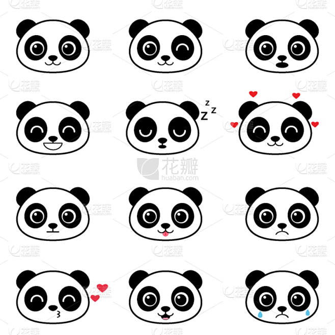 可爱的,熊猫,卡通,动物,面部表情,熊,...