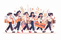 开学季扁平风插画-图巨人