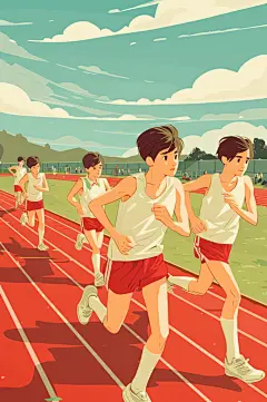 AI数字艺术扁平风校园运动会人物插画