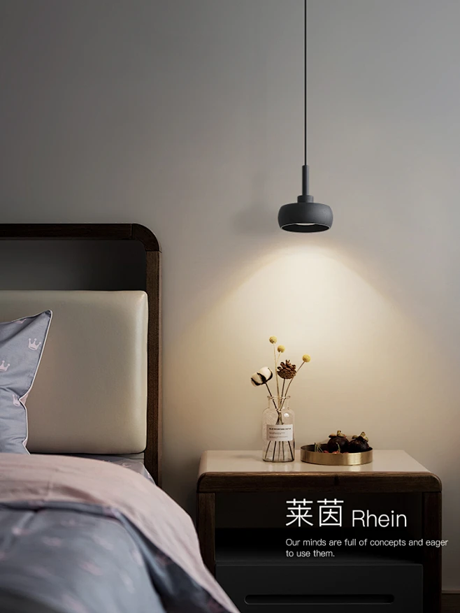 床头吊灯北欧轻奢铝材餐厅吧台现代简约卧室床头灯黑色极简小吊灯-tmall.com天猫-花瓣网