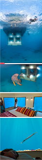 非洲浮在海上的水下酒店开张 the manta resort underwater hotel room 