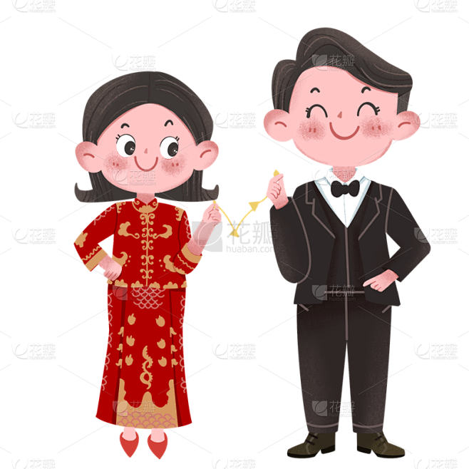 手绘-情人节结婚人物贴纸-比心