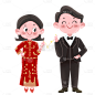 手绘-情人节结婚人物贴纸-比心