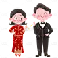 手绘-情人节结婚人物贴纸-比心