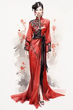 AI数字艺术国潮旗袍人物插画
