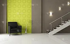 黑色皮革扶手椅和楼梯