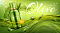 Olive cosmetics bottle, natural beauty product, eco cosmetic tube floating with berries and leaves. shampoo or lotion promo banner template Free Vector