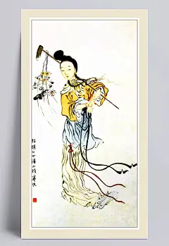 水墨彩绘黛玉葬花图|手绘古装美女,林黛玉,葬花,设计
