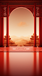 Chinese style background, Red festive background, Ribbon, Pavement style, Neoclassicism, Minimalism, framed, projected inset, negative space, UHD, ccurate