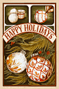 christmas greeting cards Christmas Illustrations christmas postcards Illustrated Cards retro christmas stationery design stationery maker