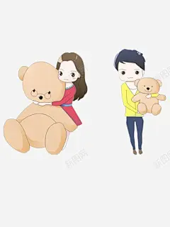 抱着熊的男女高清素材 人物 卡通 女孩 男孩 免抠png 设计图片 免费下载
