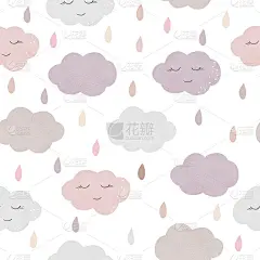 水彩云无缝图案数码纸。手绘剪贴画的儿童托儿所装饰，墙纸，婴儿淋浴。