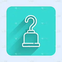 白线海盗钩图标孤立与长影子。绿色广场按钮。向量