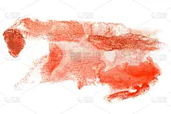 红色水彩染色在白色背景孤立。手绘。