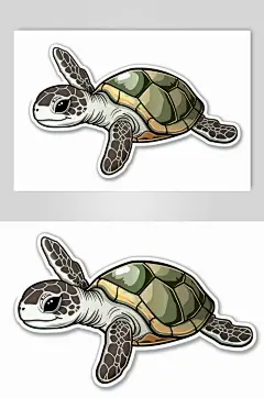 AI数字艺术卡通海洋动物海龟涂鸦插画贴纸-众图网