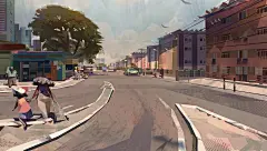 {插画系列}卡通现代城市，机械场景（插画)