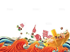 彩色国潮动漫手绘风四川火锅美食元素海浪PNG素材下载 - 觅知网