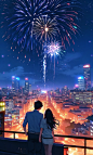 一起看万家灯火 烟花 焰火 现代 都市 素锦 言情 网文封面素材