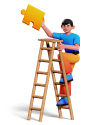 Man With Stairs and Puzzle