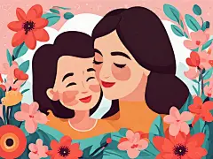 扁平风母亲节插画AI数字艺术